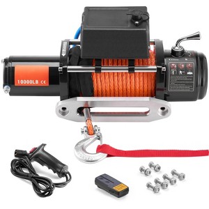 VEVOR Electric Winch, 10,000 lb, 12V DC Truck Winch with Φ7/20 in x 65 ft Synthetic Rope Aluminum Fairlead Wireless & Wired Remote Control - 1 of 4