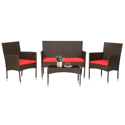Garvee 4 Pieces Outdoor Patio Furniture Set - Rattan Table & Chairs with Soft Cushions  for Garden, Backyard, Porch