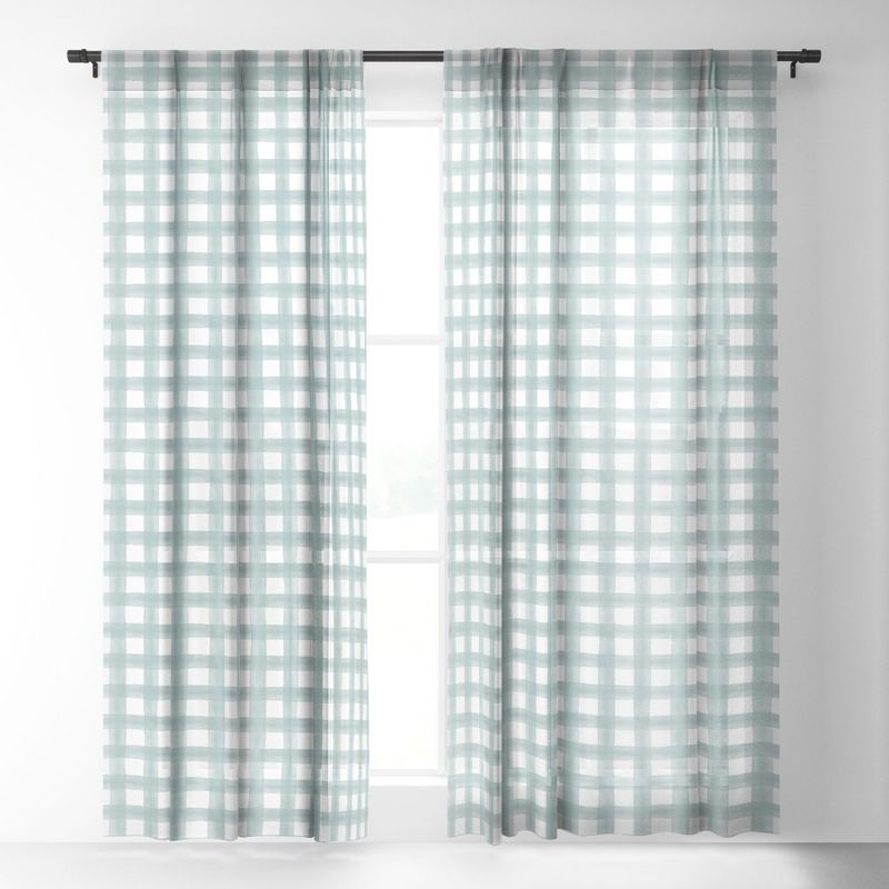 Little Arrow Design Co watercolor plaid dusty blue Single Panel Sheer Window Curtain - Deny Designs, 2 of 7