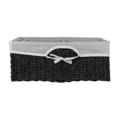 Black Wicker Rectangular Storage Basket Set with Liners