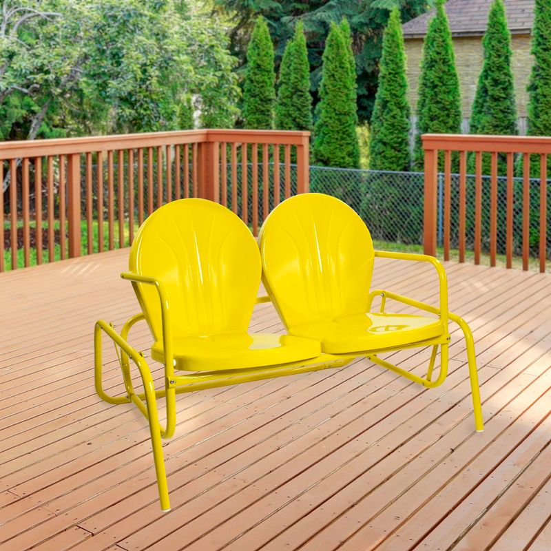 Northlight 2-Person Outdoor Retro Metal Tulip Double Glider Patio Chair, Yellow, 2 of 6