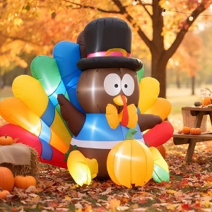 HOMDOX 59 × 47 × 74" Thanksgiving Inflatable Decor Lighted Inflatable Turkey with Thankgiving Hat & Colorful, In/Outdoor Fall Holiday Yard Decoration - 1 of 4