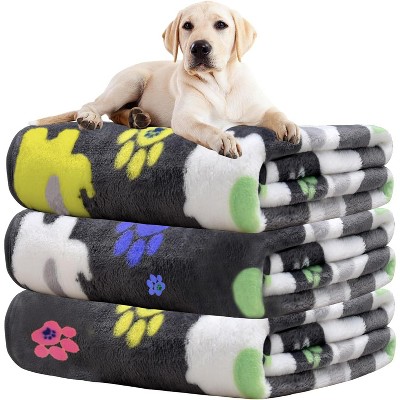 LOVEVOOK Pet Blanket 1 Pack 3 Dog Blanket, Soft Fluffy Washable Pet Cat Blankets, Reversible Elephant Paw Print for Dog Kennels Beds, Sofas