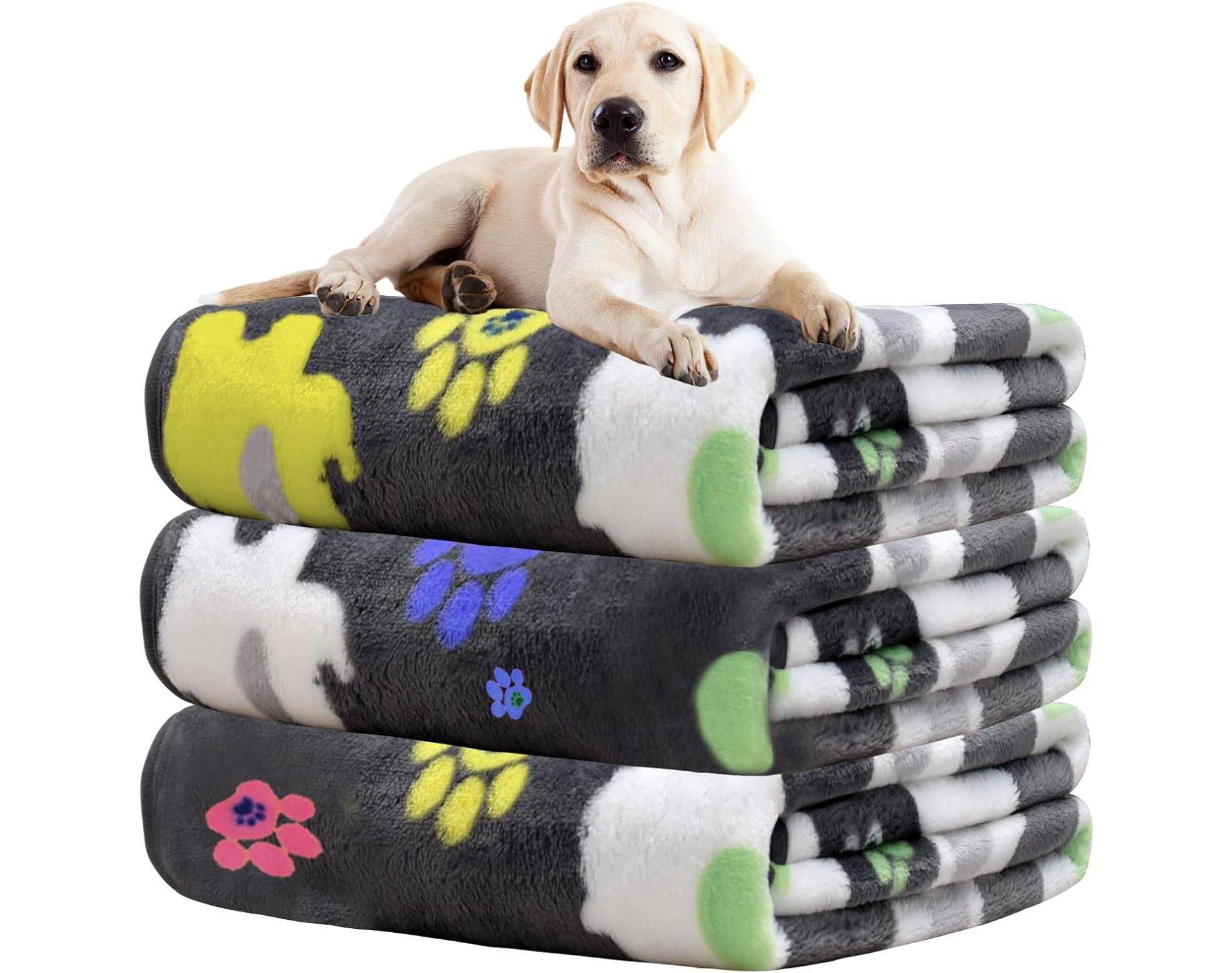 LOVEVOOK Pet Blanket 1 Pack 3 Dog Blanket, Soft Fluffy Washable Pet Cat Blankets, Reversible Elephant Paw Print for Dog Kennels Beds, Sofas