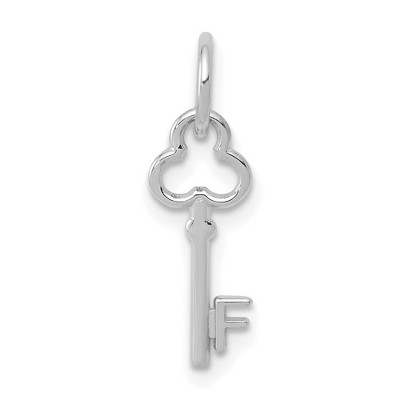 Black Bow Jewelry 14k White Gold, Hannah Collection, Mini Initial F Shamrock Key Charm
