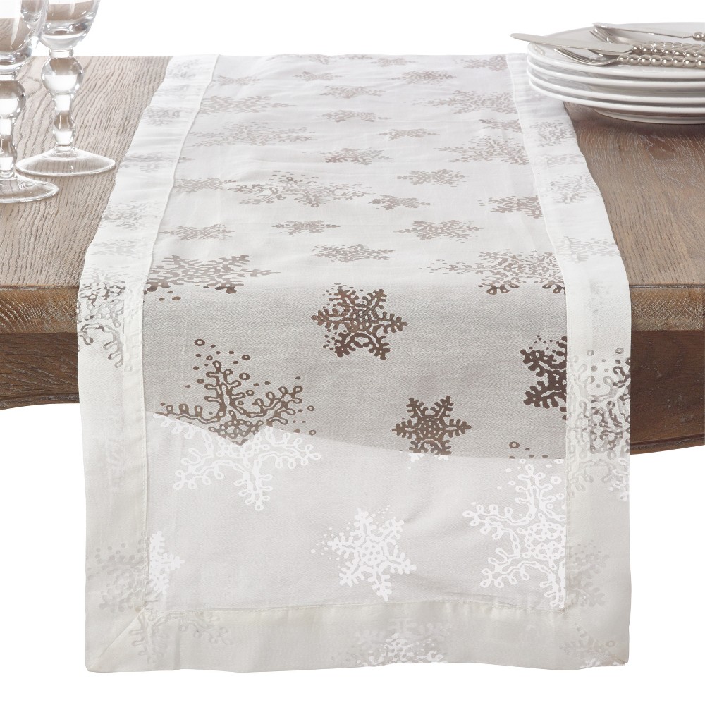 Photos - Tablecloth / Napkin White Snowflakes Table Runner - Saro Lifestyle