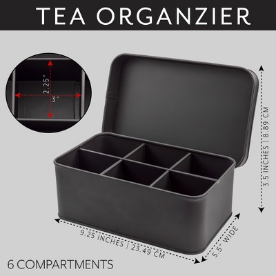 Black Enamelware Tea Bag Storage Box with White Lettering