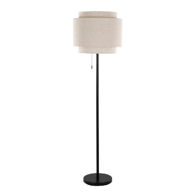 Tier 64" Contemporary Metal Floor Lamp in Black Metal with Beige Linen Shade by LumiSource