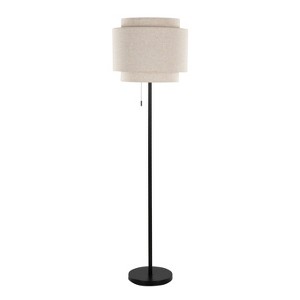Tier 64" Contemporary Metal Floor Lamp in Black Metal with Beige Linen Shade by LumiSource - 1 of 1