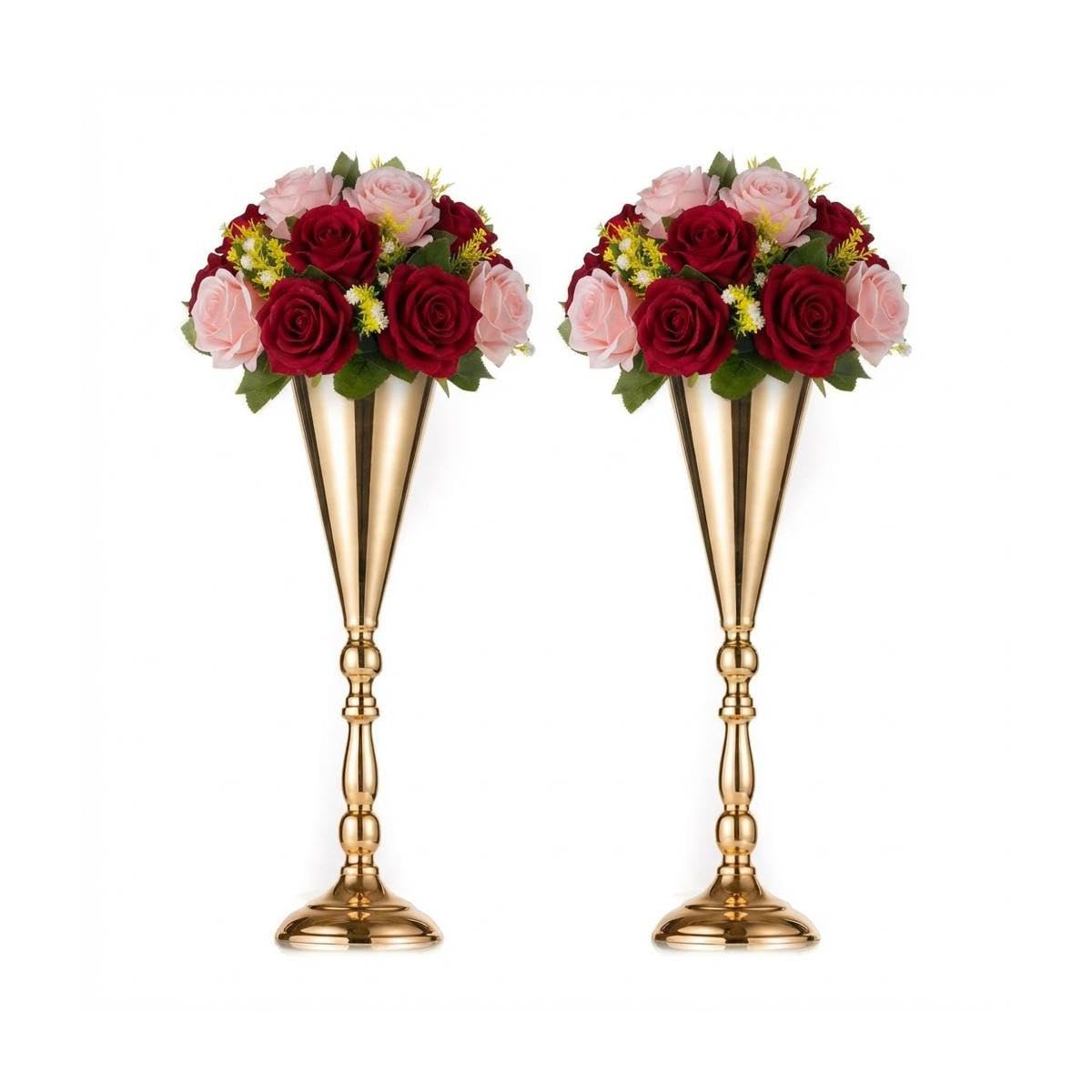 2 PCS Wedding Centerpieces Gold Vases, Metal Flower Trumpet Vase, Flower Stand Table Decoration for Wedding, Reception, Party, Anniversary