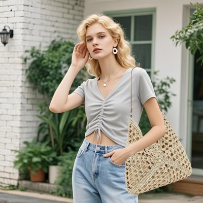 FATMOON Straw Beach Tote Bag for Women Raffia Crochet Purse Large Summer Hobo Woven Shoulder Handbag for Vacation