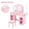 Kids Vanity with Tri-Fold Mirror, Little Girls Vanity Table & Stool, Kids Makeup with Drawer & Open Shelves for 3-9 Yrs Girls - 3 of 4
