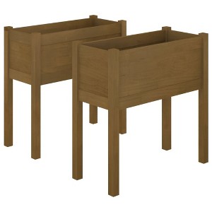 vidaXL Solid Pinewood Garden Planters - Honey Brown, 27.6"x12.2"x27.6" Size - Set of 2, Designed for Robust Outdoor Usage - 1 of 4