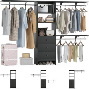 SEVOBAL Freestanding Coat Racks Expandable Wardrobe Rack with 3 Drawers and Shelves, High-Capacity Closet Organizer, Black, 10.5"*44"*20.5" - 1 of 4