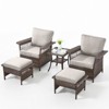 Belord 5 Pieces Patio Furniture Set, All Weather Brown Wicker Outdoor Conversation Set with PE Wicker Rattan Patio Chairs, Ottomans, Side Table - 3 of 4
