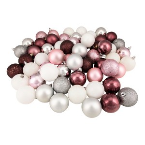 Northlight 60ct Shatterproof 3-Finish Christmas Ball Ornament Set 2.5" - Pink/Silver - 1 of 4