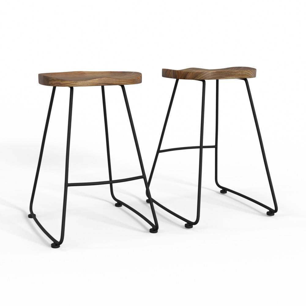 Set of 2 24" Leemington Saddle Counter Height Barstools Natural/Black - WyndenHall