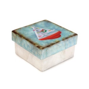 Beachcombers Capiz Box Holiday Sailboat Design 3 x 3 x 2.25 Inches. - 1 of 2