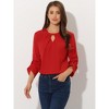 INSPIRE CHIC Women's Work Office Keyhole Pleated Front Ruched 3/4 Sleeve Chiffon Blouse - 2 of 4