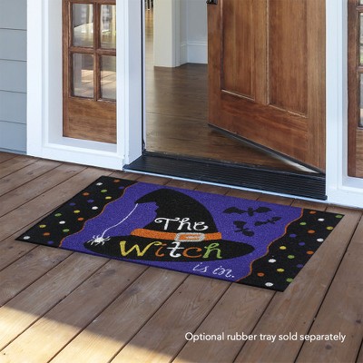 Halloween Witch Hat and Bats Coir Outdoor Doormat 30" x 18"