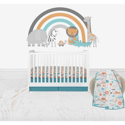 Bacati - Jungle Safari Boys Aqua/Orange Muslin 4 pc Crib Bedding Set with 2 Fitted Sheets