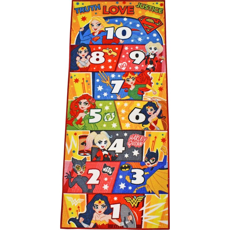 KC CUBS | Justice League Girls Kids Hopscotch Number Counting Educational Learning & Game Play Nursery Bedroom Classroom Rug Carpet, 2' 7" x 6' 0", 1 of 11