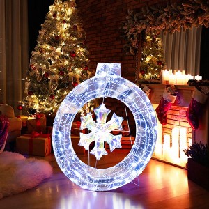 Costway 33" Lighted Ornament Pre-Lit Christmas Wreath with 128 Cold White LED Lights - 1 of 4
