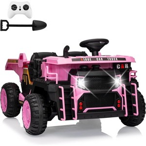 24V Kids Ride On Dump Truck with R/C, 2 Seater Electric Car with Electric Dump Bed & Shovel, Music Player, Soft Start, 19" Spacious Seat, Pink - 1 of 4