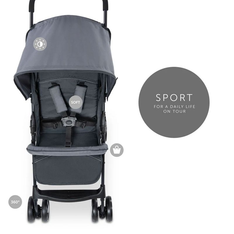 Hauck Sport T13 Lightweight Compact Foldable Baby Stroller Pushchair with Sunproof Canopy, Swiveling and Lockable Front Wheels, Charcoal Stone, 2 of 7