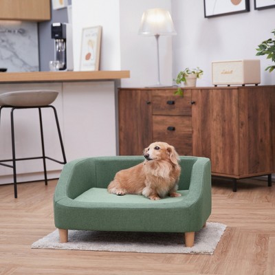 Sea Green Linen Elevated Pet Sofa for Small Dogs
