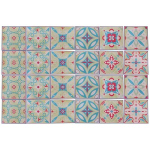 Unique Bargains PVC Tile Stickers 5.91"x5.91" Green Pink 24 Pcs - 1 of 4