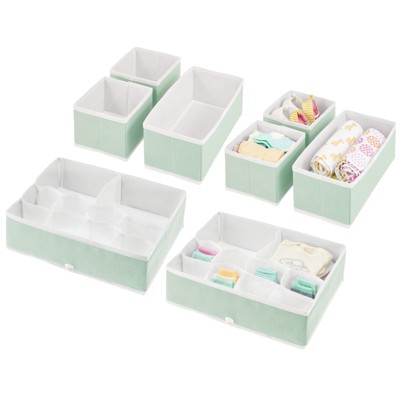 Image of mDesign Fabric Nursery/Playroom Divided Drawer Organizer Storage Bin, 2 Pack - Mint Green/White