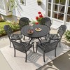 7-Piece Cast Aluminum Outdoor Dining Set: Round Table, Stackable Chairs & Blue Cushions - All-Weather Patio Furniture for Your Backyard - 2 of 4
