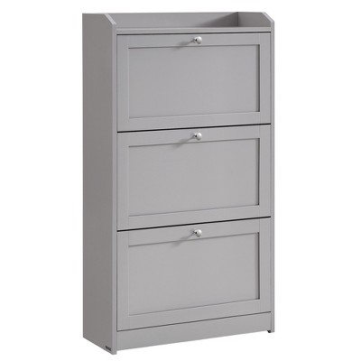 Beige Wooden Shoe Cabinet with 3 Flip Drawers