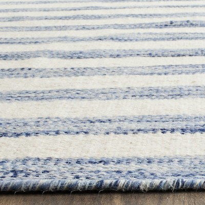 Blue and Ivory Striped Wool 8' x 10' Area Rug