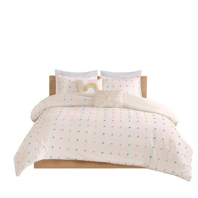 Full/Queen Multicolor Cotton Jacquard Pom Pom Comforter Set