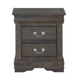 Gulches Traditional Dark Gray Nightstand - 2-Drawer Wooden Bedroom Furniture with Nickel Tone Handle & Center Metal Glide, 21"W x 15"D x 24"H - 1 of 4