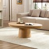 Sapphtopaz Modern Oval Coffee Table with Sturdy Pedestal Handcraft Drum Dining Table with Relief Groove&Wood Veneer Center Table for Living Room - 4 of 4