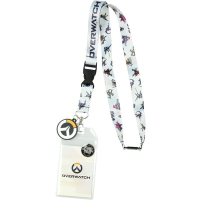 Overwatch Heroes Lanyard ID Badge Holder with 2" Video Game Logo Rubber Charm and Collectible Sticker Multicoloured