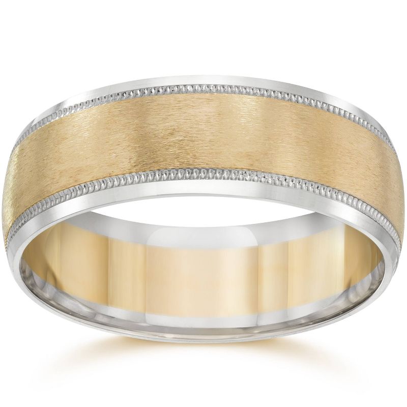 Pompeii3 Mens 8mm 14k Gold Two Tone Brushed Wedding Ring Band, 1 of 4