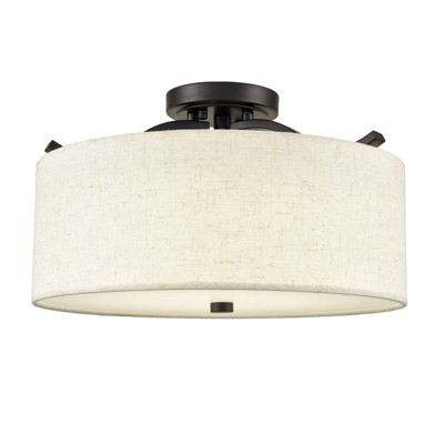 Claxy Black Semi Flush Mount Ceiling Light with Fabric Drum Shade Dimmable