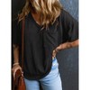 Women Summer Tops Mini Striped V Neck T-Shirts Drop Shoulder Short Sleeve Rib Textured Tops Loose Fit Lounge Tee Shirt Tops with Pocket - 4 of 4
