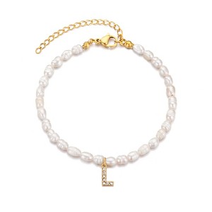 Adornia 14k Gold Plated Freshwater Pearl with Pave Letter Bracelet - 1 of 2