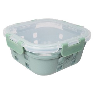 Lexi Home 27 oz. Square Glass Food Storage Container with Snap-Lock Lid & Sage Silicone Sleeve - 1 of 3