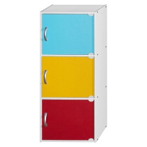 Hodedah Heavy Duty Engineered Wood 3 Door Enclosed Multipurpose Storage Cabinet for Kitchen, Office, Kids Room, and Other Home Organization - 1 of 4