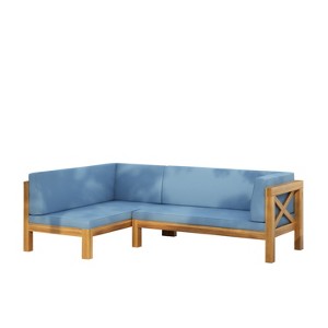 GDFStudio Caspian Outdoor Acacia Wood Left Facing 4 Seater 88.5" Sectional Sofa with Cushions - 1 of 4