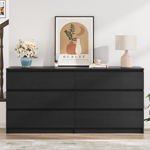 Angel Sar 59" Modern 6 Drawer Dresser, Handleless Black Chest with Spacious Tabletop, Smooth Glide Drawers & Sturdy Base for Bedroom - 1 of 4