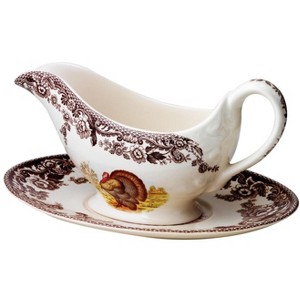 Spode Woodland Sauceboat and Stand - Turkey - Perfect for Thanksgiving - 1 of 4