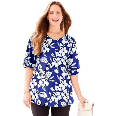 Catherines Women's Plus Size Flutter Sleeve Swing Top