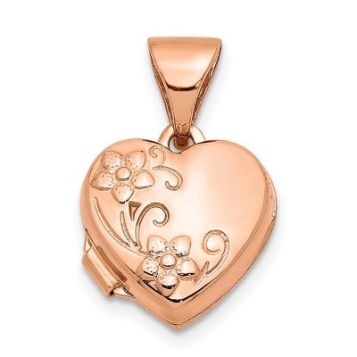 Black Bow Jewelry 14k Rose Gold 10mm Textured Floral Heart Locket
